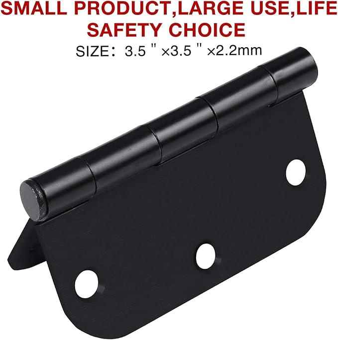 1 Pack Rounded Matte Black Door Hinges 3.5 Inch 5/8" Radius for Interior 3 1/2" Flat Iron Bifold Residential Standard Bedroom Indoor for Doors Hardware Control House Decor Essentials Accessories