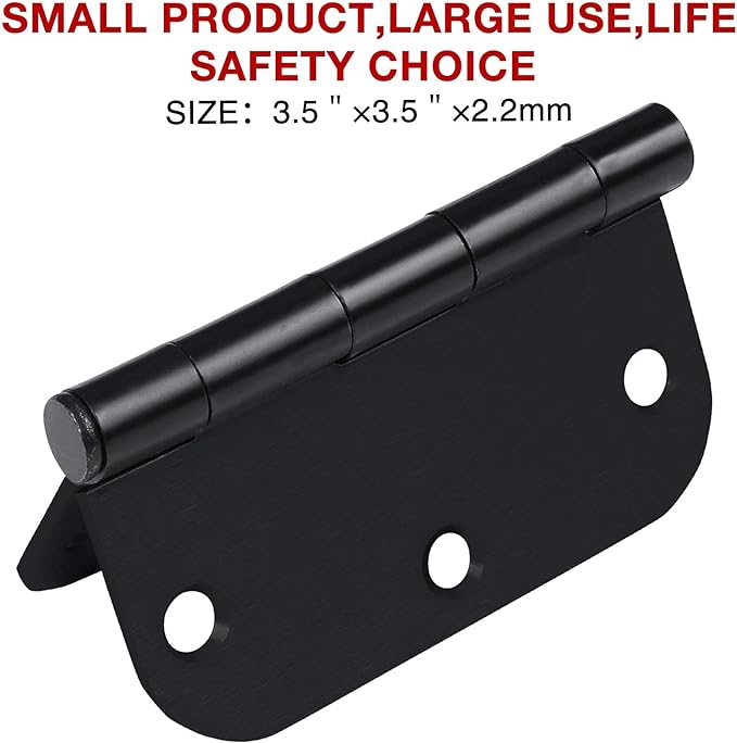 90 Pack Rounded Matte Black Door Hinges No Squeak 3.5 Inch 5/8" Radius for Interior 3 1/2" Flat Iron Bifold Residential Standard Hinge Bedroom Indoor