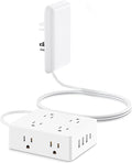 Flat Extension Cord with Outlet Cover, Olcorife Flat Plug Power Strip with 8 Outlets and 4 USB Ports, 2000 Joules Surge Protector, 5 FT Cord Hidden Outlet Extender for Tight Spaces