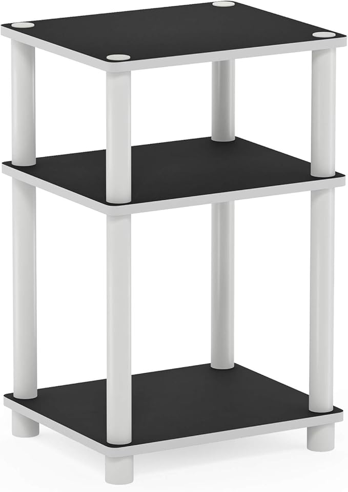 Furinno JUST Side Table, 3-Tier End Table, Open Shelves Night Stand, Bedside Table, Toolless Assembly, for Living Room, Bedroom, Bathroom, White(Espresso) | with Plastic Poles, 1-Pack