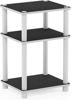 Furinno JUST Side Table, 3-Tier End Table, Open Shelves Night Stand, Bedside Table, Toolless Assembly, for Living Room, Bedroom, Bathroom, White(Espresso) | with Plastic Poles, 1-Pack