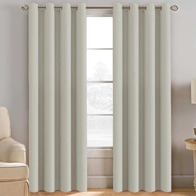 H.VERSAILTEX Room Darkening Curtains for Bedroom Thermal Insulated Living Room Curtains 120 Inch Long Grommet Privacy Protection Window Curtain Panels/Drapes for Nursery, 2 Panels, Ivory/Cream
