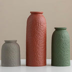 Large Decorative Ceramic Vase Set, 3 Pieces, Nordic Modern Boho Style, Earthtone Color Mix, Modern Farmhouse for Home Decor (XL Red Texture Mix)