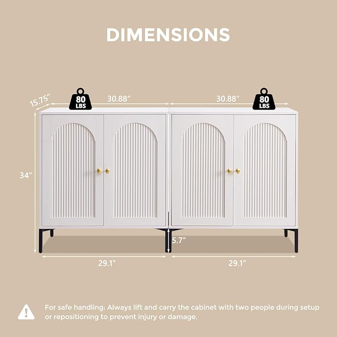 Modern Buffet Cabinet with Storage, 123.5" W Fluted Arched Sideboard Cabinet w/Adjustable Shelves, Wooden Modular Coffee Bar for Dining Room, Kitchen, Living Room, Entryway, White