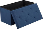DUMOS 30in Foldable Storage Ottoman Bench, Ottoman Bench Foot Rest Stool with Padded Seat, Bedroom Bench with for Living Room, Support 660lbs, Blue