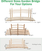 VINGLI 4 ft Garden Bridge, Arch Walkway Wooden Bridge with Safety Rails Natural Finished, Decorative Landscaping Footbridge for Koi Pond, Dry Creek Bed, Garden Pathway or Japanese Zen Decor