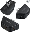 TROND Multi Plug Outlet 3 Pack - Wall Extender with 3-Prong Grounded Sockets, 3 Way Angled Outlet Adapter, Cruise Essentials, Expander for Travel, Home, Hotel, Dorm Room, Black