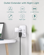 Surge Protector, Outlet Extender with Night Light, Addtam 5-Outlet Splitter and 4 USB Ports(PD 20W), Multi Plug Wall Outlet Power Strip for Home Office Dorm Room Essentials