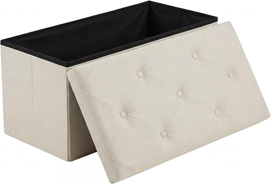 DUMOS 30in Foldable Storage Ottoman Bench, Foot Rest Stool Load 350Lbs,Storage Chest with Padded Seat, End of Bed Bedroom Bench for Living Room,Bedroom, Beige