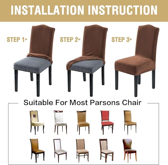 H.VERSAILTEX Velvet Dining Chair Covers Stretch Chair Covers for Dining Room Set of 4 Parson Chair Slipcovers Chair Protectors Covers Dining, Soft Thick Solid Velvet Fabric Washable, Caramel Cafe