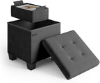 Storage Ottoman Cube with Small Bin, 15-in Square Ottoman with Storage for Living Room and Bedroom, Small Ottomans Foot Rest, Velvet Foot Stools Ottomans Max 330lbs, Grey