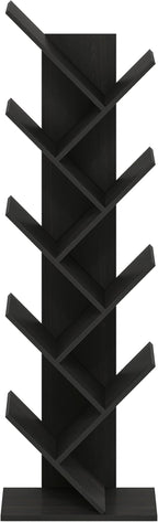 Furinno TREE Book Shelf, 9-Tier Bookshelf, Tree Bookcase with Angled Open Shelf, 8.4 x 15.7 x 50.9, for Room Decor, for Living Room, Bedroom, Home Office, Espresso