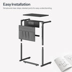 HOOBRO C Shaped End Table with Charging Station, 28" Tall Couch Table for Couch and Recliner for Small Spaces, Slide Under Sofa Table TV Tray with Storage Bag for Living Room, Black BB70USF01