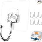GLUIT Adhesive Large Wall Hooks for Hanging Heavy Duty 22 lbs Hooks for Walls No Damage, Towel Sticky Clear Hooks, Waterproof, Home, Bathroom, Kitchen, Office, and Outdoor 6 Pack