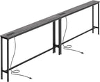 SUPERJARE 102.4 Inch Sofa Table with Power Outlets and USB-C Ports, 5.9 Inch Narrow Console Tables, Entryway Hallway Couch Tables with Storage, Behind Sofa, Small Spaces, Living Room, Grey