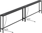 SUPERJARE 110.2 Inch Sofa Table with Power Outlets and USB-C Ports, 5.9 Inch Narrow Console Tables, Entryway Hallway Couch Tables with Storage, Behind Sofa, Small Spaces, Living Room, Black