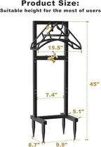 Outdoor Garden Hose Holder Freestanding with Brass Faucet And 4 Spikes, Heavy Duty Metal Water Hose Reel Stand Hanger Rack Organizer Holds Storage 150ft Hose for Outside Yard Lawn, Black