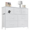 Dresser for Bedroom with 7 Drawers, Anti-Tip Wide Fabric Chests Storage Organizer Tower Furniture, TV Stand for TV up to 45 inch with Wooden Top Metal Frame for Clothes, Living Room, Hallway, Entryway