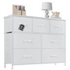 Dresser for Bedroom with 7 Drawers, Anti-Tip Wide Fabric Chests Storage Organizer Tower Furniture, TV Stand for TV up to 45 inch with Wooden Top Metal Frame for Clothes, Living Room, Hallway, Entryway