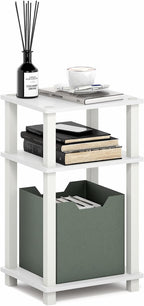 Furinno JUST Side Table, 3-Tier Open Shelf End Table, Toolless Assembly Night Stand, Bedside Table with Square Tube, for Living Room, Bedroom, White