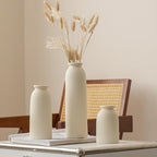 10.4 inches Tall Decorative Ceramic Vase Set, 3 Pieces, Nordic Modern Boho Style, White, for Home Decor (Beige)