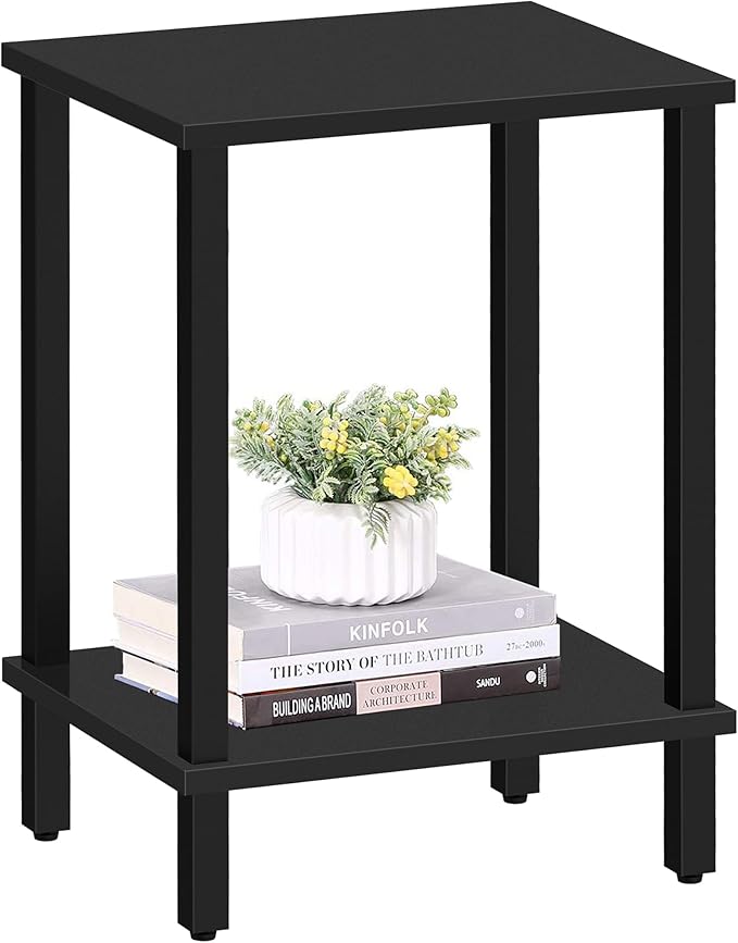 TUTOTAK End Table, Side Table, Nightstand, 2-Tier Storage Shelf, Sofa Side Table for Small Space, Living Room, Bed Room Black TB01BK034