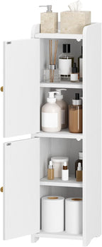 Bathroom Storage Cabinet, Small Corner Floor Cabinet with 2 Doors and Adjustable Shelf, Narrow Toilet Paper Cabinets, Bathroom Organizer for Small Spaces, 7.9" D x 7.9" W x 29.5" H White