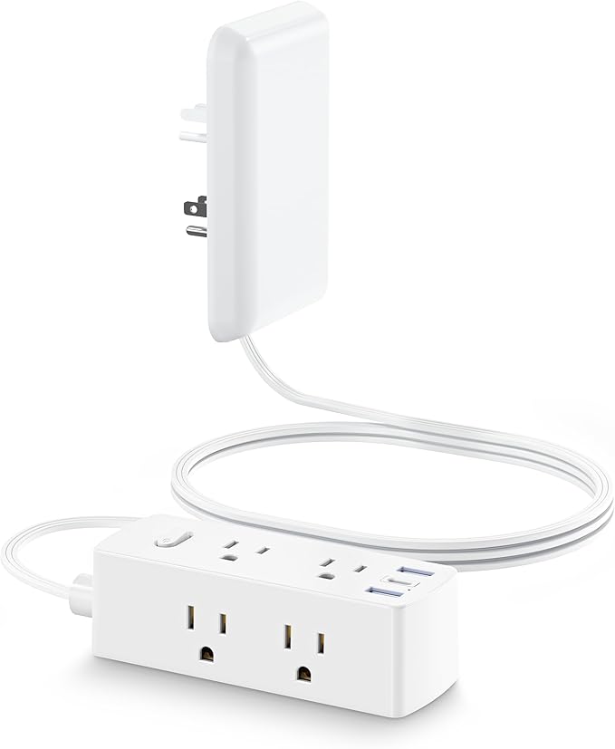 Flat Extension Cord with Outlet Cover, Olcorife Flat Plug Power Strip with 6 Outlets and 3 USB Ports, 2000 Joules Surge Protector, 10 FT Cord Hidden Outlet Extender for Tight Spaces