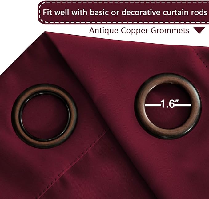 H.VERSAILTEX Thermal Insulated Grommet Blackout Curtains for Christmas & Thanksgiving Gift, Sliding Door Patio Door Curtains, Living Room Divider Curtains (1 Panel, 8.5ft Wide by 7ft Long) - Burgundy