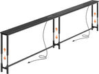 Huuger 102.4 Inch Sofa Table with Power Outlets, 23.9’’-34.4’’ Height Adjustable Range, Behind Couch Table with USB-C Ports, Sofa Tables Narrow Long, Skinny Console Table, for Small Spaces, Black