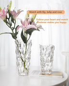 Unbreakable Flower Glass Vase 3.5lb 9.5inch Transparent vase Bohemian Style, for Centerpieces,Kitchen,Office, Living Room,Wedding,Perfect Home Decor Glass Vase (Transparent)