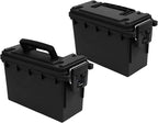 Sheffield 12790 2-Pack Ammo Storage Box, Stackable .30 Cal Field Boxes, Water and Dust Resistant, Lockable Storage Box with Handle, Secures Hunting Gear, Supplies, and Bullets, Made in USA, Black