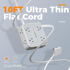 TESSAN Surge Protector Power Strip, 10 Ft Flat Plug Extension Cord with 3 USB (1 USB C) 8 Outlets, 1250W, 900J Protection, 3 Sided Outlet Extender with Ring Plug for Office, Dorm Room, Grey