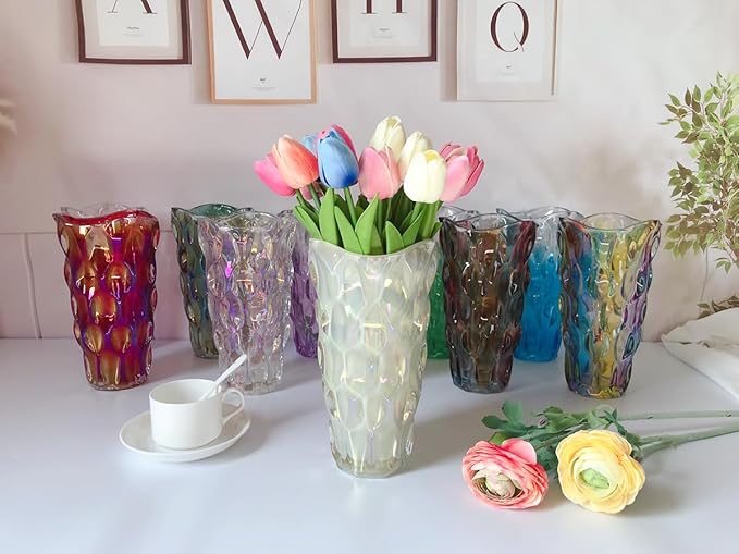 Unbreakable Flower Glass Vase 3.5lb 9.5inch Sparkle vase Bohemian Style, for Centerpieces,Kitchen,Office, Living Room,Wedding,Perfect Home Decor Glass Vase (Sparkle Cream)