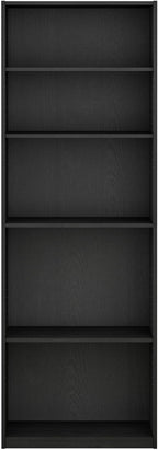 Furinno Jaya Book Shelf, 5-Tier Bookshelf, Bookcase with Adjustable Shelves, 9.5 x 24.5 x 71.2, for Organization and Storage, for Living Room, Bedroom, Home Office, Blackwood