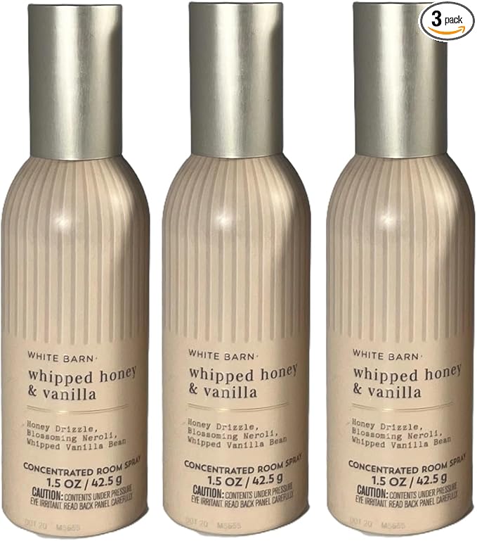 Bath and Body Works Concentrated Room Spray 1.5 oz each - Pack of 3 - Packaging May Vary (Whipped Honey and Vanilla)