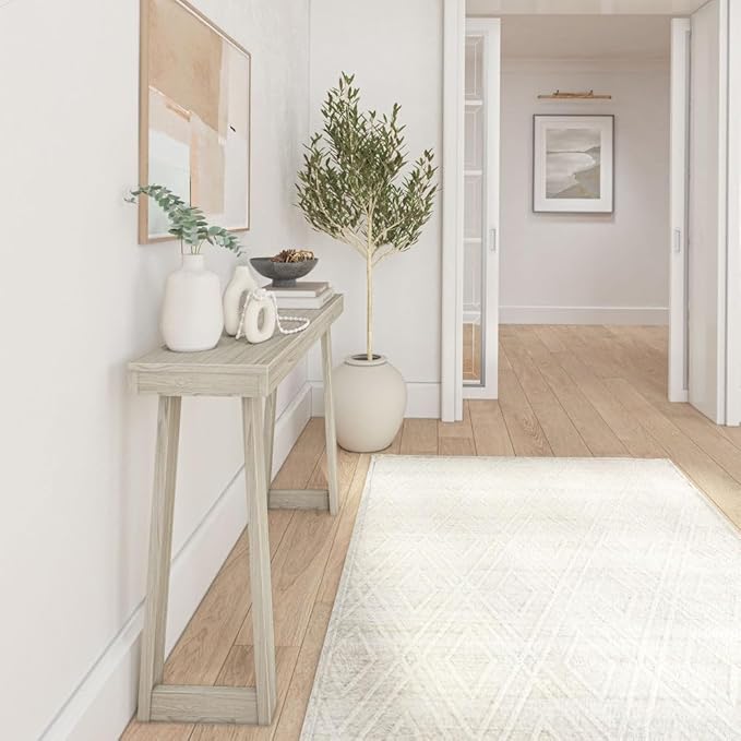 Plank+Beam Solid Wood Console Table, 46 Inch, Sofa Table, Narrow Entryway Table for Hallway, Behind The Couch, Living Room, Foyer, Easy Assembly, White Sand