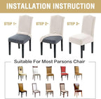 H.VERSAILTEX Dining Chair Covers Velvet Stretch Chair Covers for Dining Room Set of 6 Parson Chair Slipcovers Chair Protectors Covers, Soft Thick Solid Velvet Fabric Washable, Ivory
