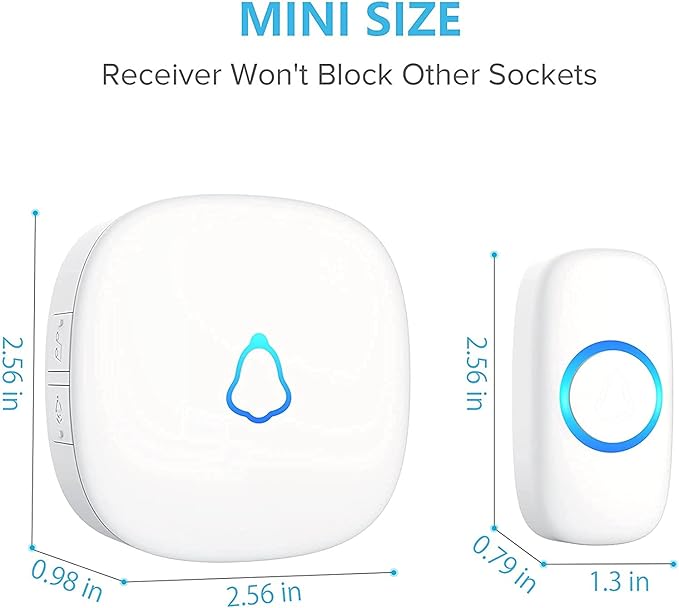 SECRUI Wireless Doorbell, Waterproof Door Bell Ringer Wireless 1000ft Range, 2 Remote Buttons Different Tones, 58 Chimes 5 Volume Levels LED Flash, Door Bells & Chimes for Home/Classroom/Office
