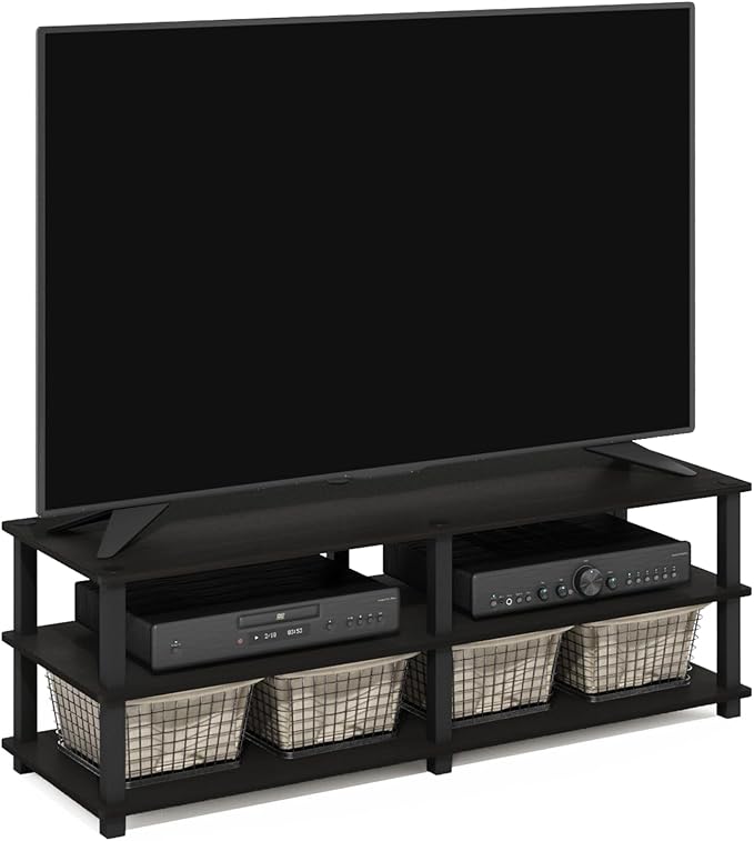 Furinno TURN-S-TUBE TV Stand, 3-Tier Open Frame Design Entertainment Center, TV Console for TV up to 46 Inch, Toolless Assembly, for Living Room, Bedroom, Espresso