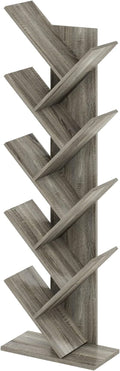 Furinno TREE Book Shelf, 9-Tier Bookshelf, Tree Bookcase with Angled Open Shelf, 8.4 x 15.7 x 50.9, for Room Decor, for Living Room, Bedroom, Home Office, French Oak