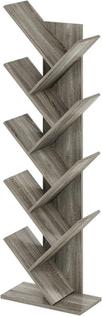 Furinno TREE Book Shelf, 9-Tier Bookshelf, Tree Bookcase with Angled Open Shelf, 8.4 x 15.7 x 50.9, for Room Decor, for Living Room, Bedroom, Home Office, French Oak