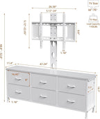 TV Stand with Mount, Fabric Dresser with 6 Drawers for 32/45/55/60/65/75 inch TVs, White Dresser Entertainment Center, Modern Media TV Console Table