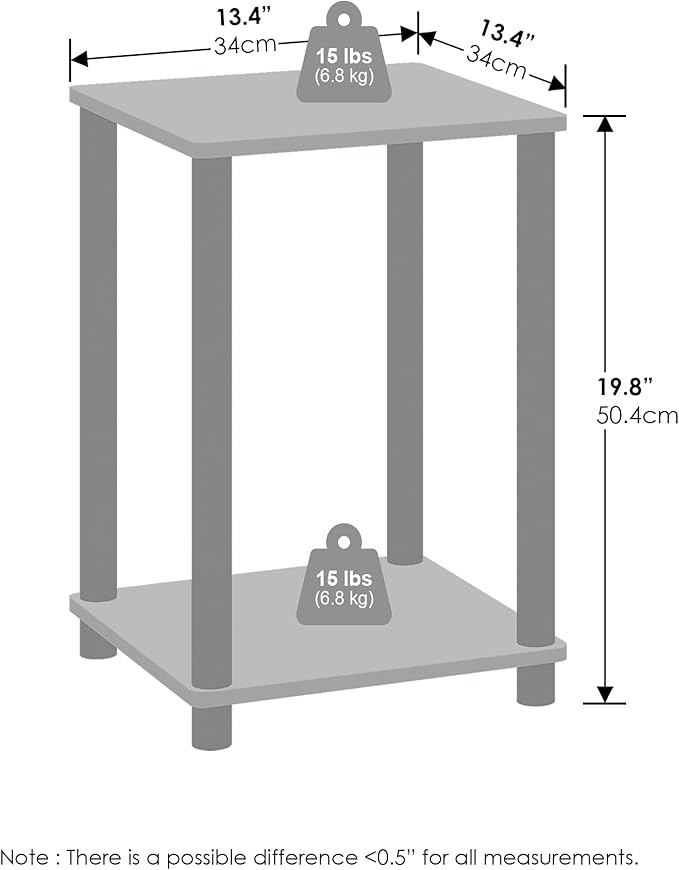 Furinno Turn-N-Tube Night Stand, 2-Tier Open Shelf Design Nightstand, Toolless Bedside Table, End Table, Side Table, for Bedroom, Closet, Dorm, French Oak