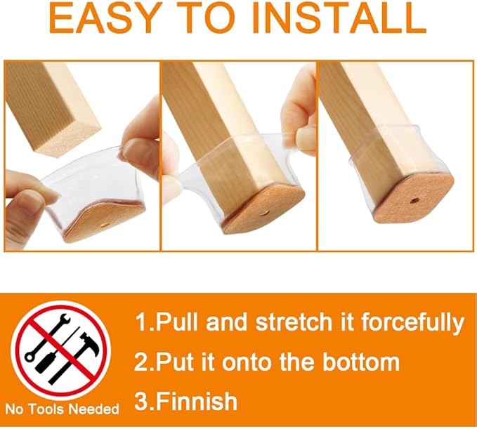 24 Pcs Chair Leg Floor Protectors for Hardwood Floors Square Silicone Covers to Protect Wood Tile Floors Felt Pads Furniture Leg Caps Anti-Scratch Reduce Noise (Fit:1-5/8" to 1-3/4")