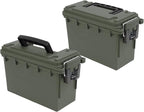 Sheffield 12791 2-Pack Ammo Storage Box, Stackable .30 Cal Field Boxes, Water and Dust Resistant, Lockable Storage Box with Handle, Secures Hunting Gear, Supplies, and Bullets, Made in USA, Green