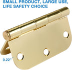 6 Pack Rounded Door Hinges 3.5 inch X 3-1/2" 5/8 Radius, Polished Brass 3 ½ Inch Gold Interior Standard Hinge for Bedroom Wood/French Style Clear Glass Doors Easy Install Hardware Decor Accessories