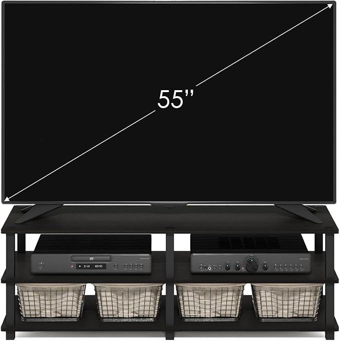 Furinno TURN-S-TUBE TV Stand, 3-Tier Open Frame Design Entertainment Center, TV Console for TV up to 46 Inch, Toolless Assembly, for Living Room, Bedroom, Espresso