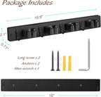 2 Pack Black Mop Broom Holder Wall Mount - Wood Broom Mop Hanger - Wall Mounted Garden Tool Rack Organizer for Closet Garage Laundry Room, 4 Slots & 4 Hooks