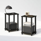 Furinno Simplistic Night Stand Set of 2, 2-Tier Small Nightstand with Open Shelf, Toolless Bedside Table, End Table, Side Table, for Bedroom, Closet, Dorm, Espresso